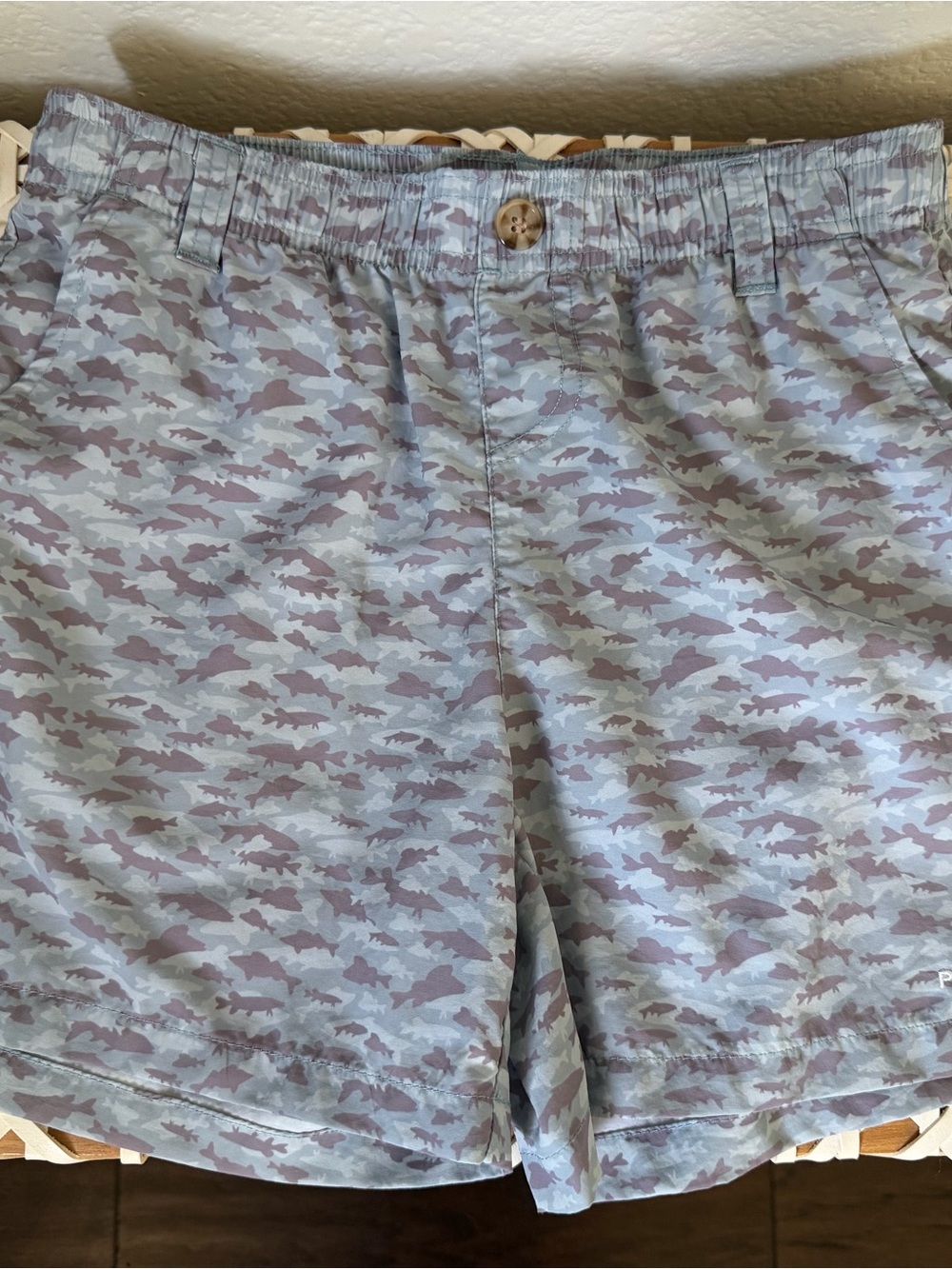 Kids Camouflage Fish Print Shorts - Light Blue/Grey